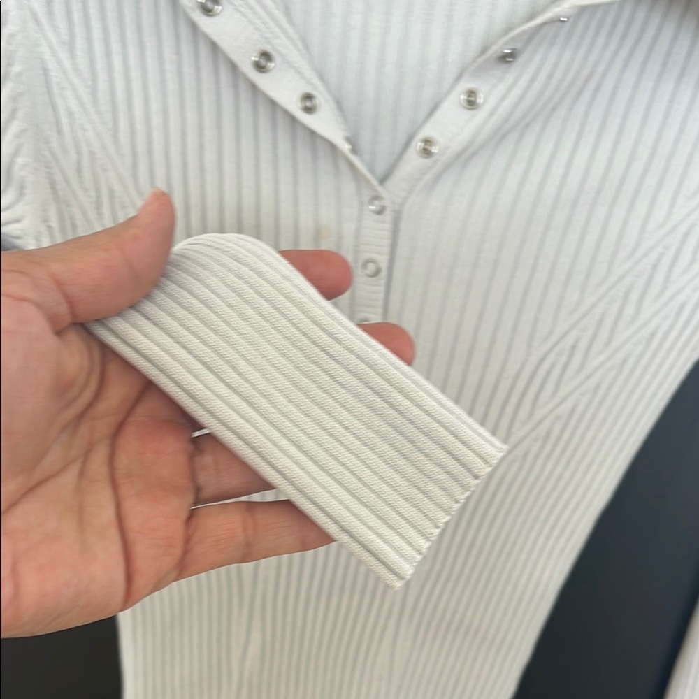 Zara Cream Ribbed Collared Top - Picture 3 of 4
